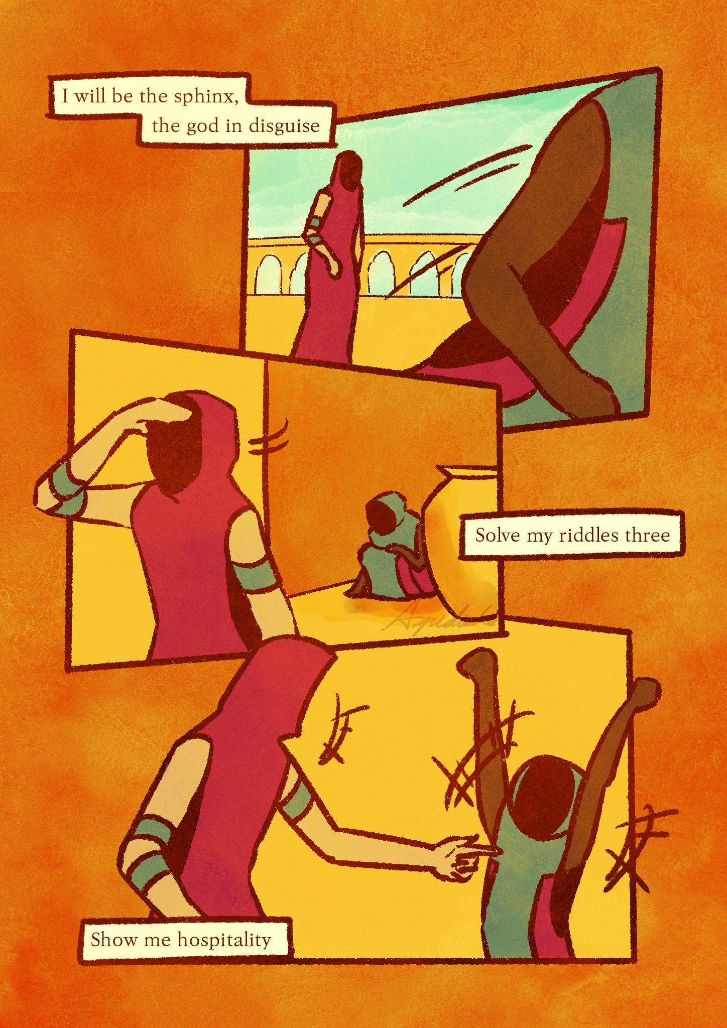 Comic of the Traveler and the Child. Page 2. The Child plays hide and seek with the Traveler.